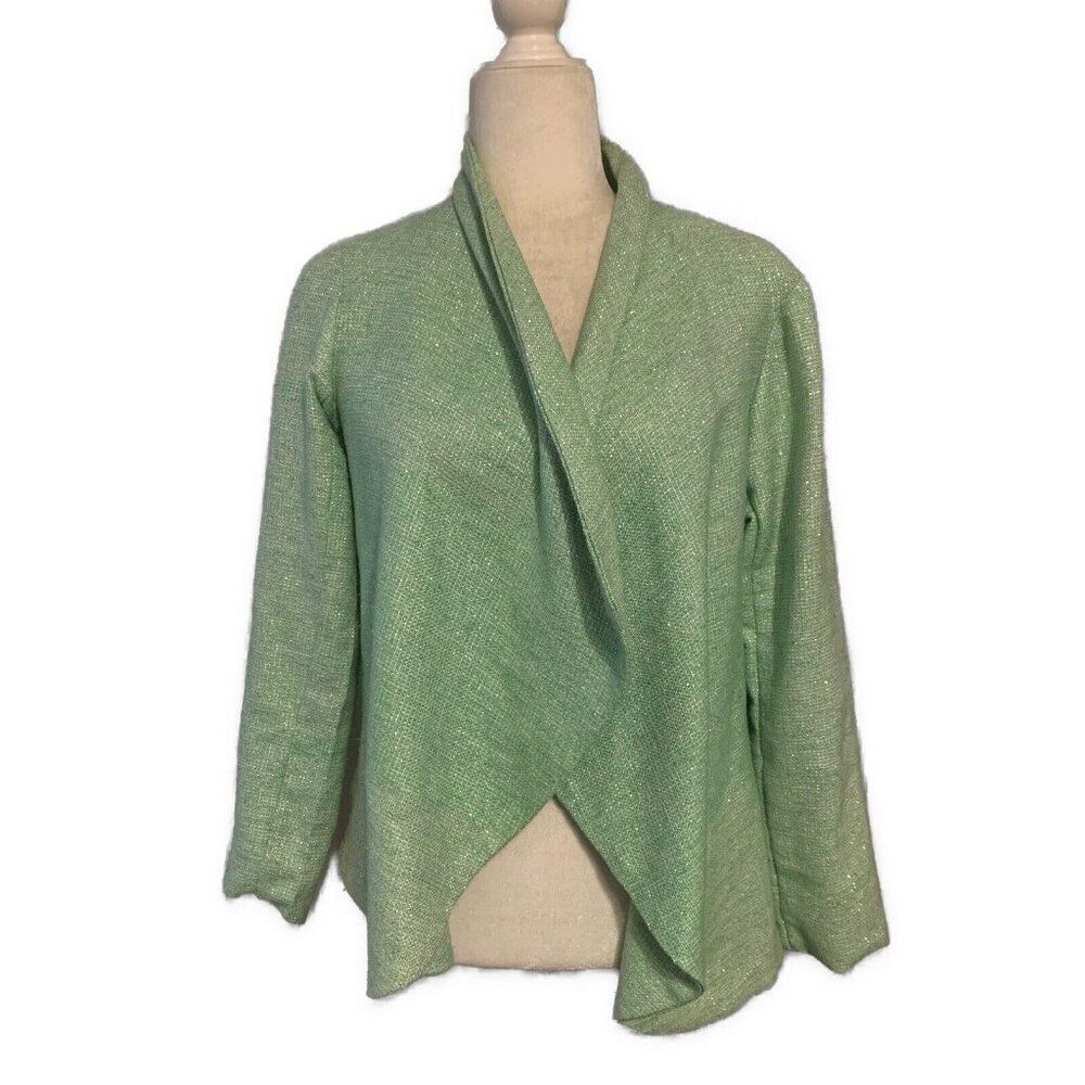 Brooke Rodd Los Angeles 100% Silk green White Silver Long Sleeve Blazer Jacket L